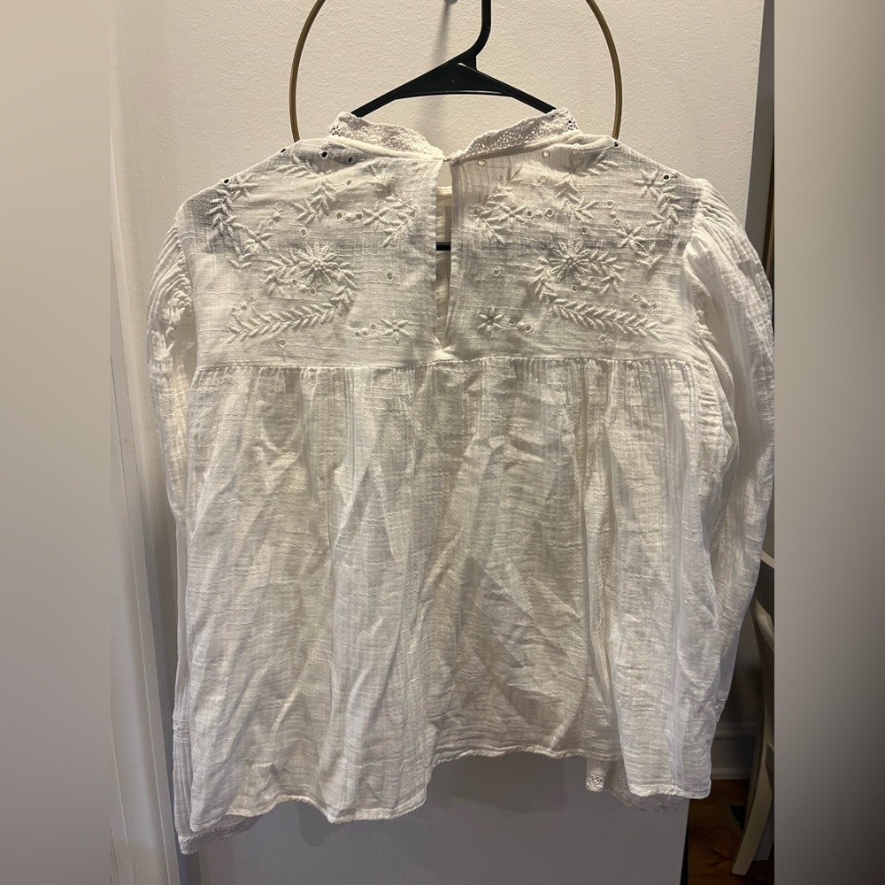 Zara white long sleeve blouse with floral lace size L - Picture 3 of 6